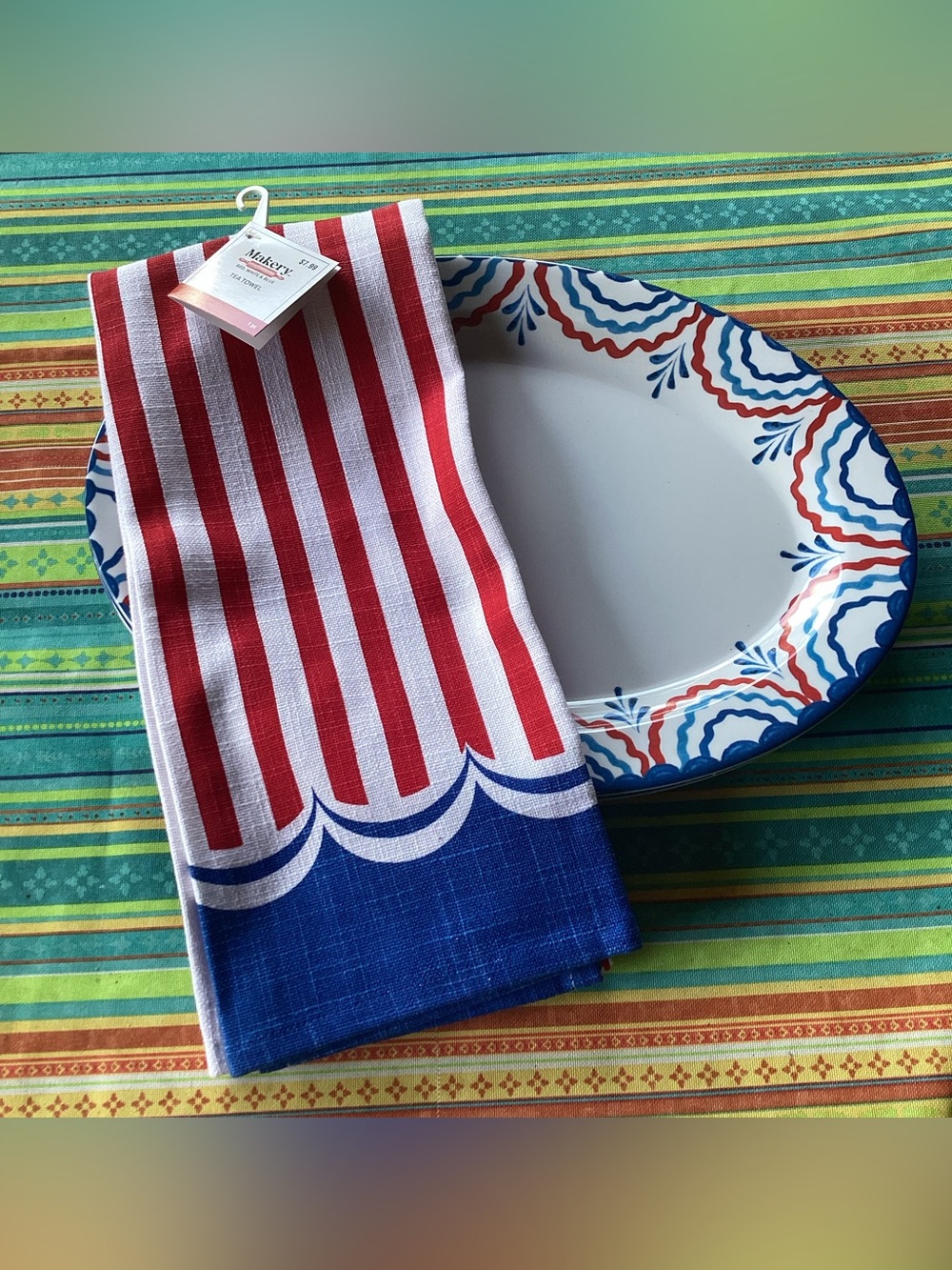 Celebrate It! RWB Two Oval Serving Platters and Tea Towel